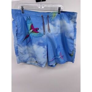 BUGATCHI Uomo Men's Striped Parrot Print‎ Swim Trunks Board Shorts